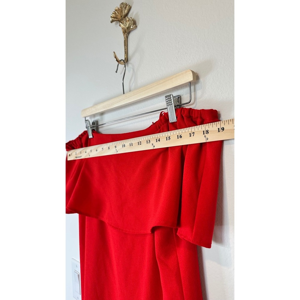 NWT Charles Henry Off Shoulder Dress Womens M Red Crepe Flounce Party - Picture 8 of 9